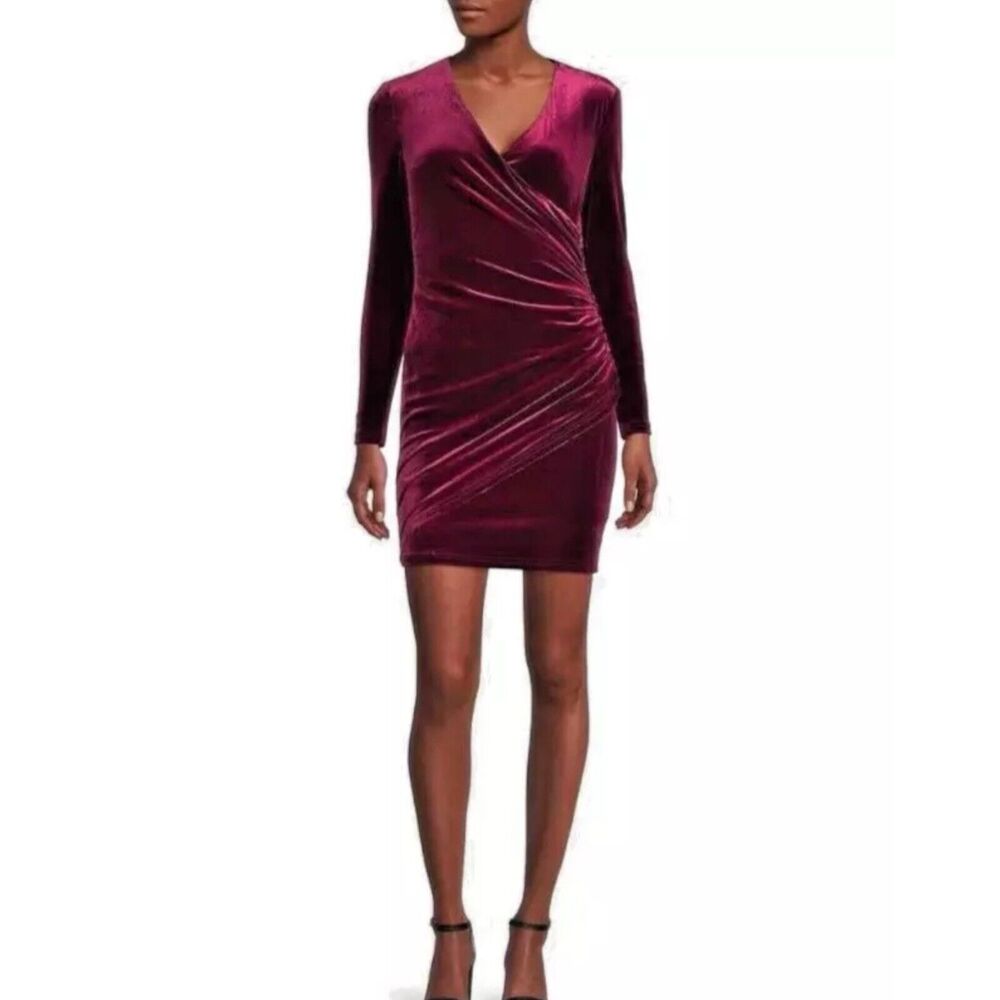 NWT Alex Marie Nikki Surplice V-Neck Long Sleeve Mahogany Velvet Dress